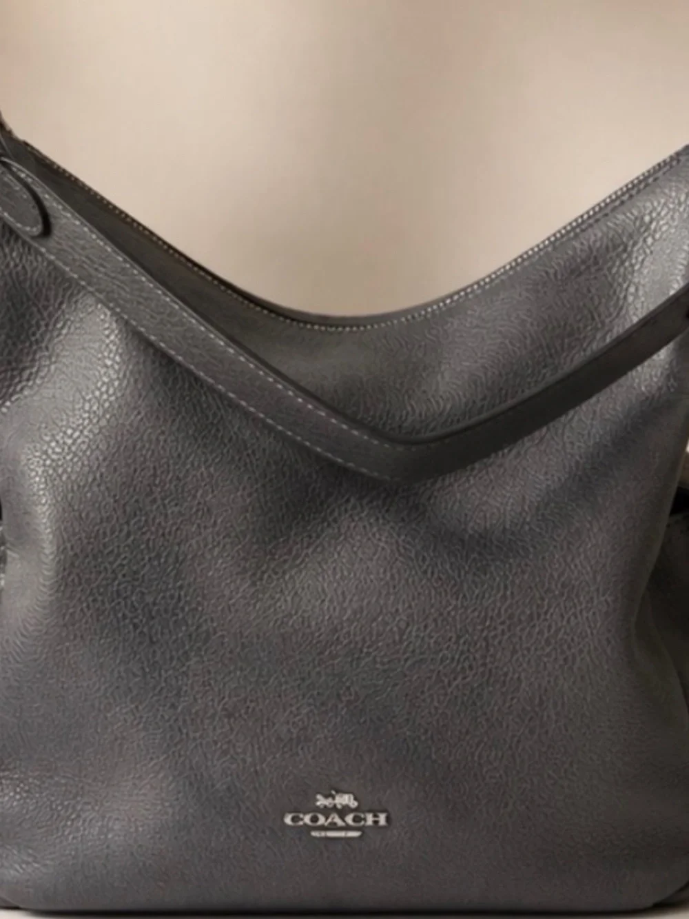 Coach Pebbled Leather Zip Shoulder Bag Purse – Charcoal Gray
